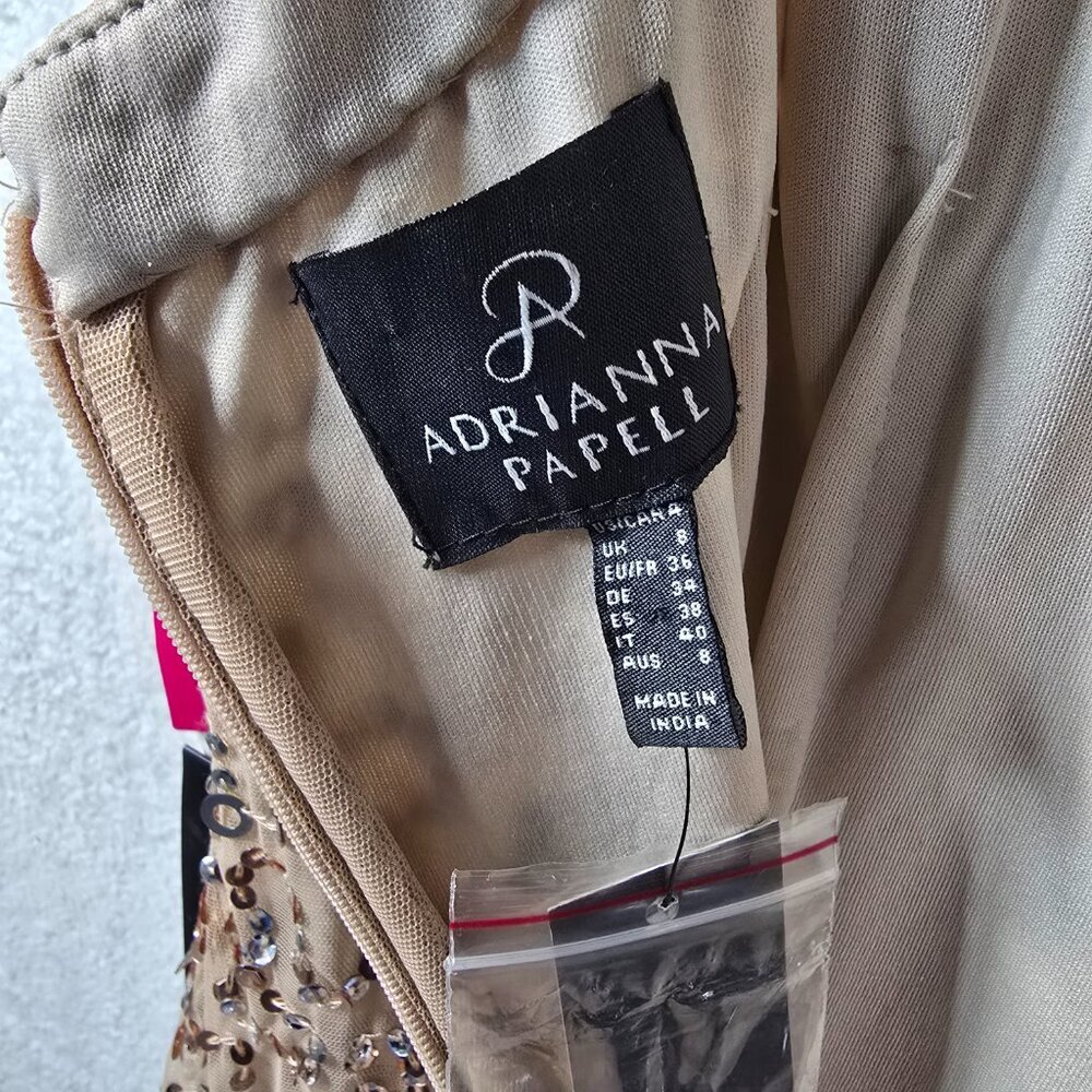 NWT Adrianna Papell Full Sequin Metallic Cap Sleeve Mini Dress In Gold Size 4 - Picture 7 of 8